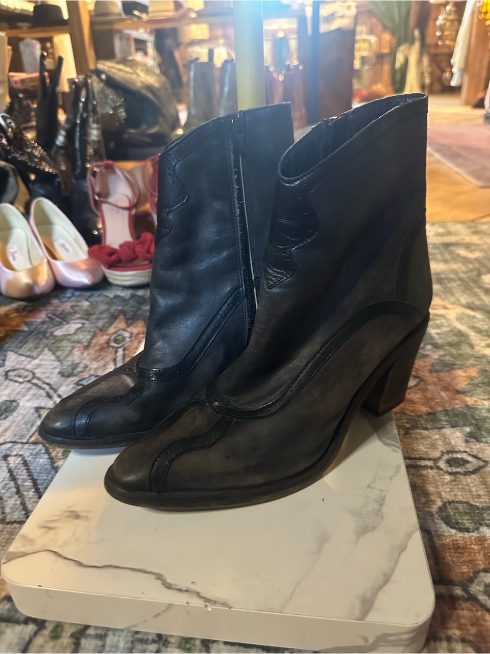 Free People Black Leather Western-Inspired Ankle Boots